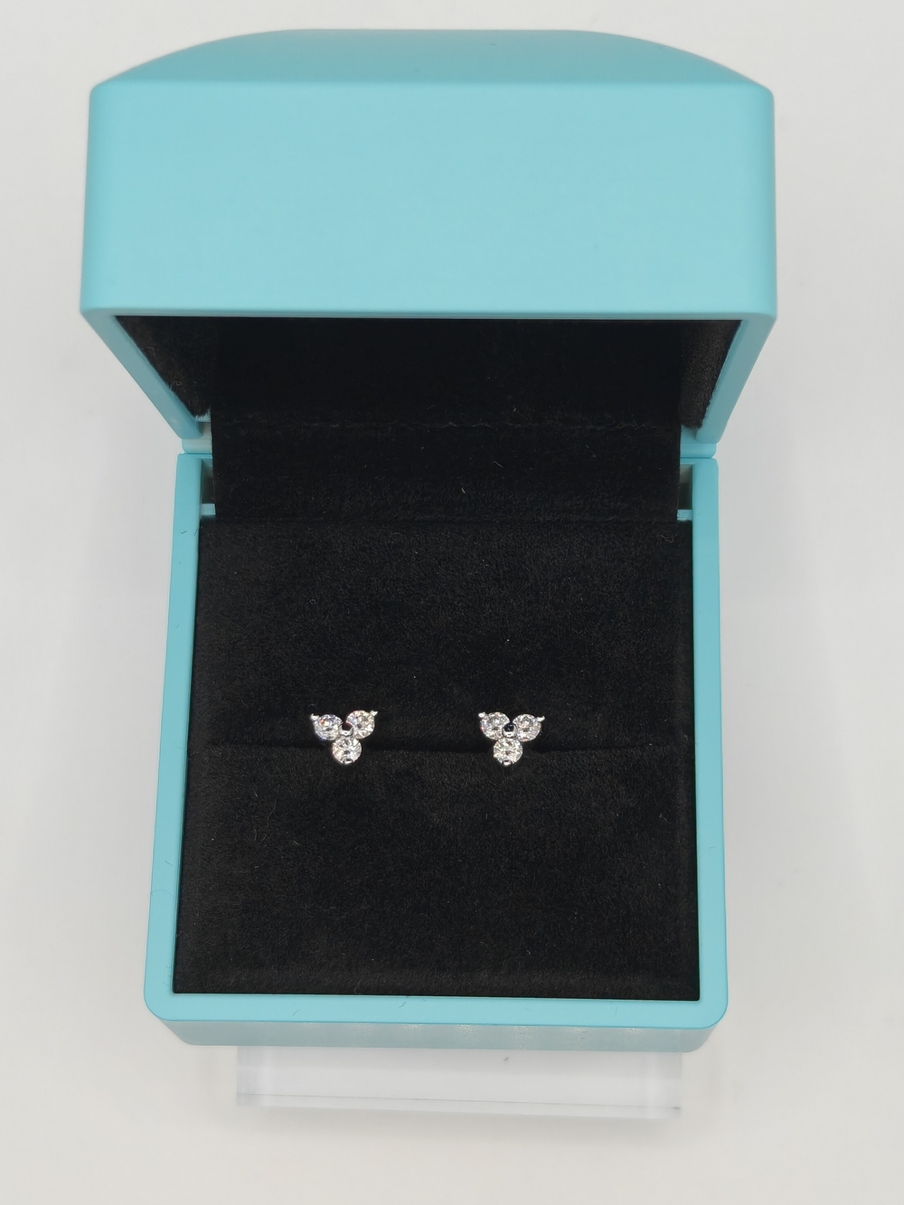 Silver Crystal Cluster Stud Earrings - Blue Box